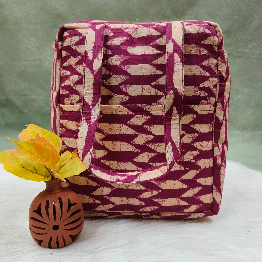 Water Proof Cotton Lunch Bag Violet with strip print