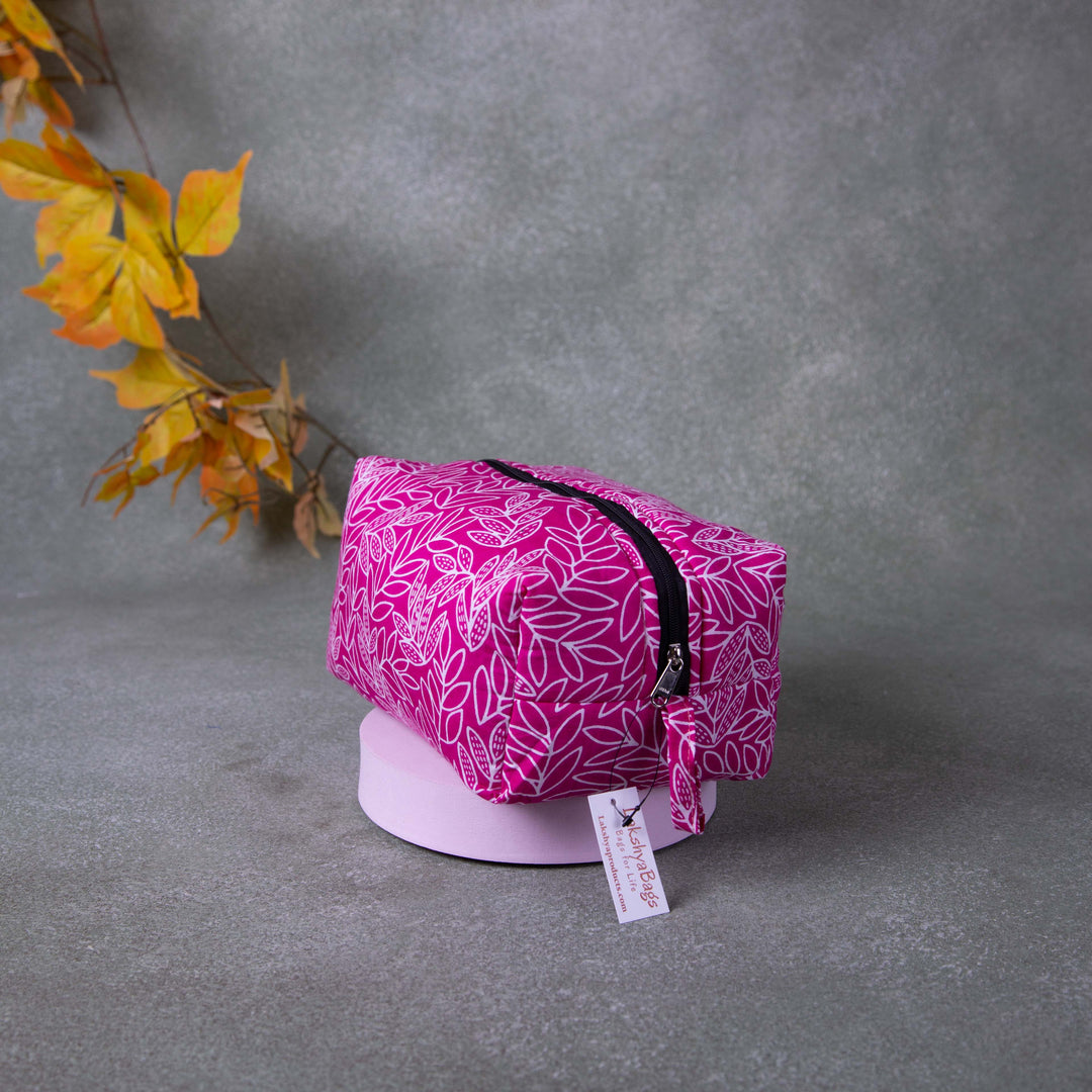 Vanity Pouch Pink Colour with White Thin Flower Design.