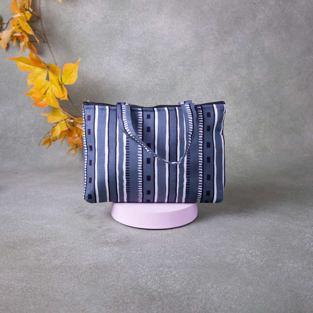 Bristlefront everyday handy bags Grey Colour with White Vertical Lines Design.