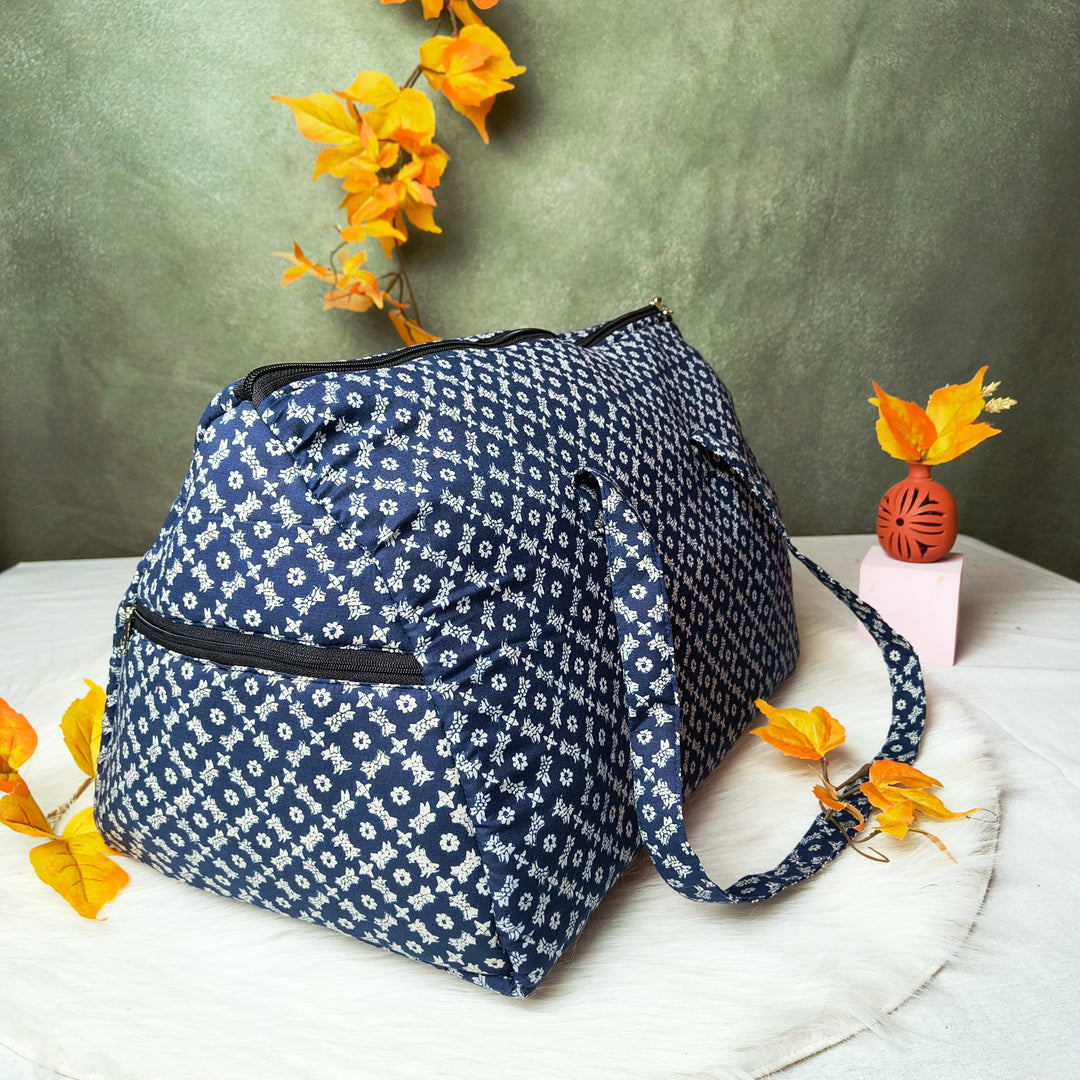 Weekender Travel Bag Dark blue with Ditsy Floral