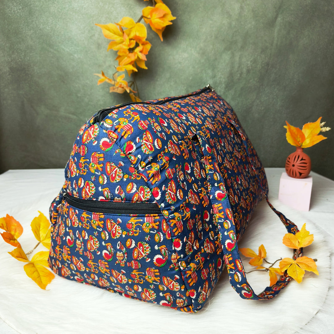 Weekender Travel Bag Dark blue Kalamkari print