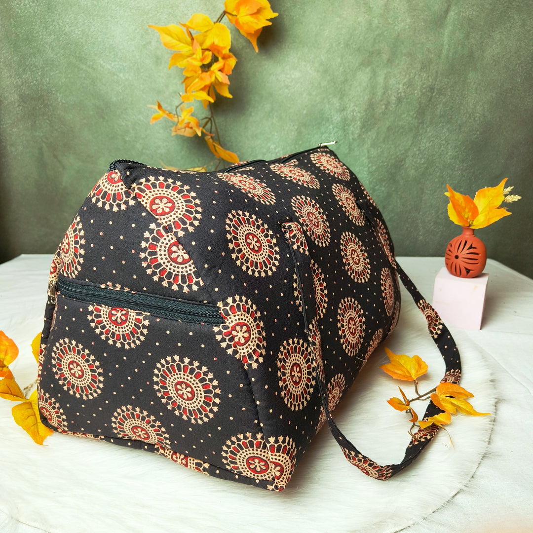 Weekender Travel Bag Brown Ajrakh block print