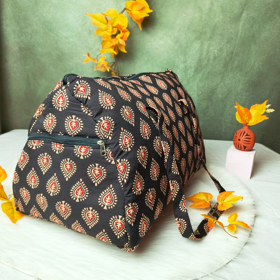 Weekender Travel Bag Brown Ajrakh with paisley motif