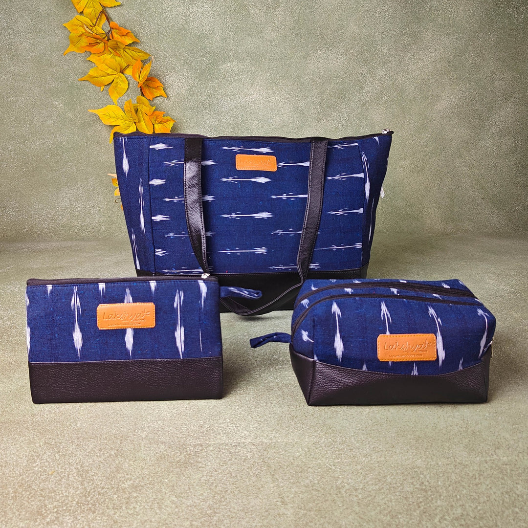 Hindustani Tote Combo Blue with White Arrow Horizontal Prints