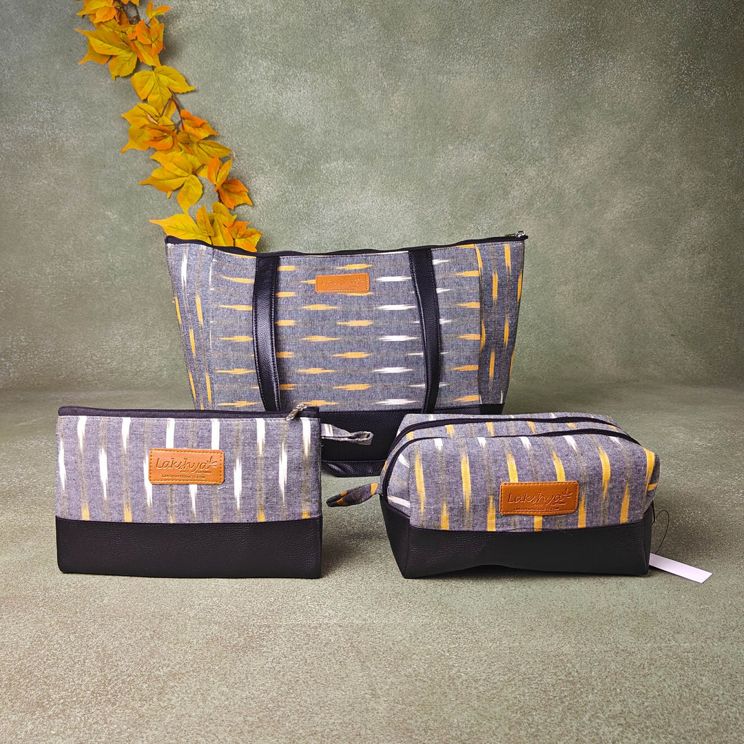 Hindustani Tote Combo Grey Ditsy Horizontal Prints
