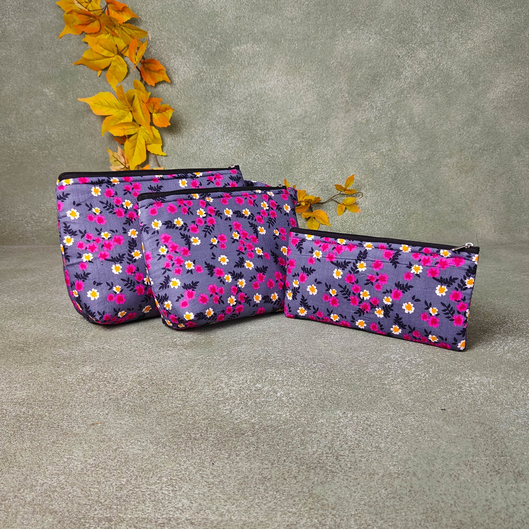 Pouch Buddies Grey Botanical Floral Prints