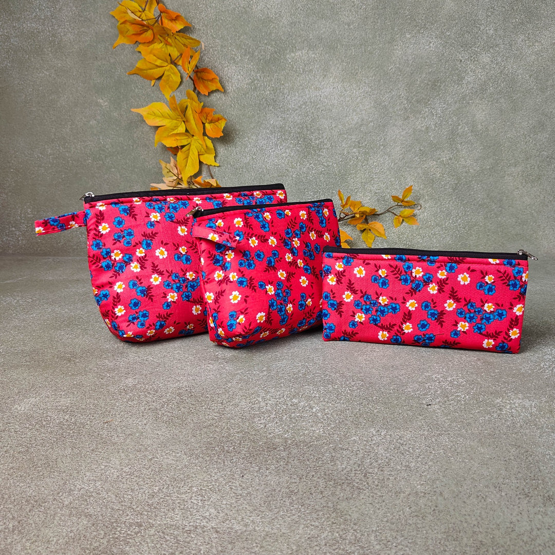 Pouch Buddies Red Floral Botanical Prints