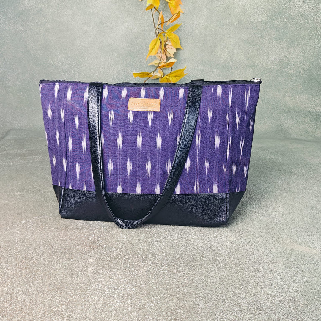Sarus Crane Series Jumbo Tote Violet With Small White Vertical Ditsy Prints Design