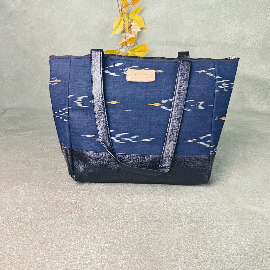 Sarus Crane Series Jumbo Tote Blue with White and Orange Ditsy Prints Design