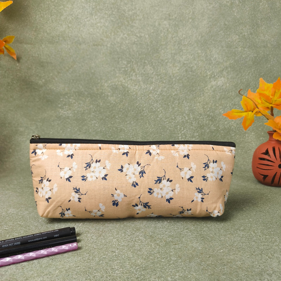 Pencil Pouch Sandal Colour with White Small Flower Design.