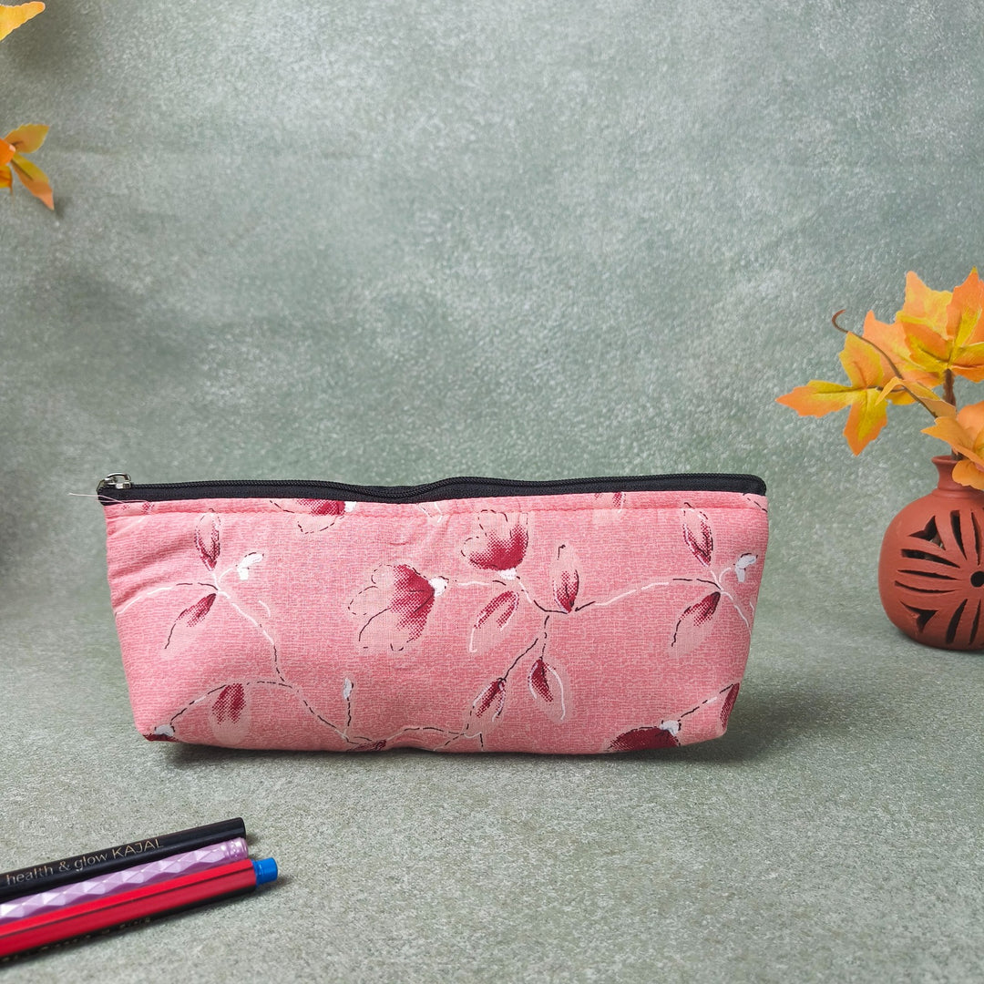 Pencil Pouch Maroon Colour with Small Flower Design.