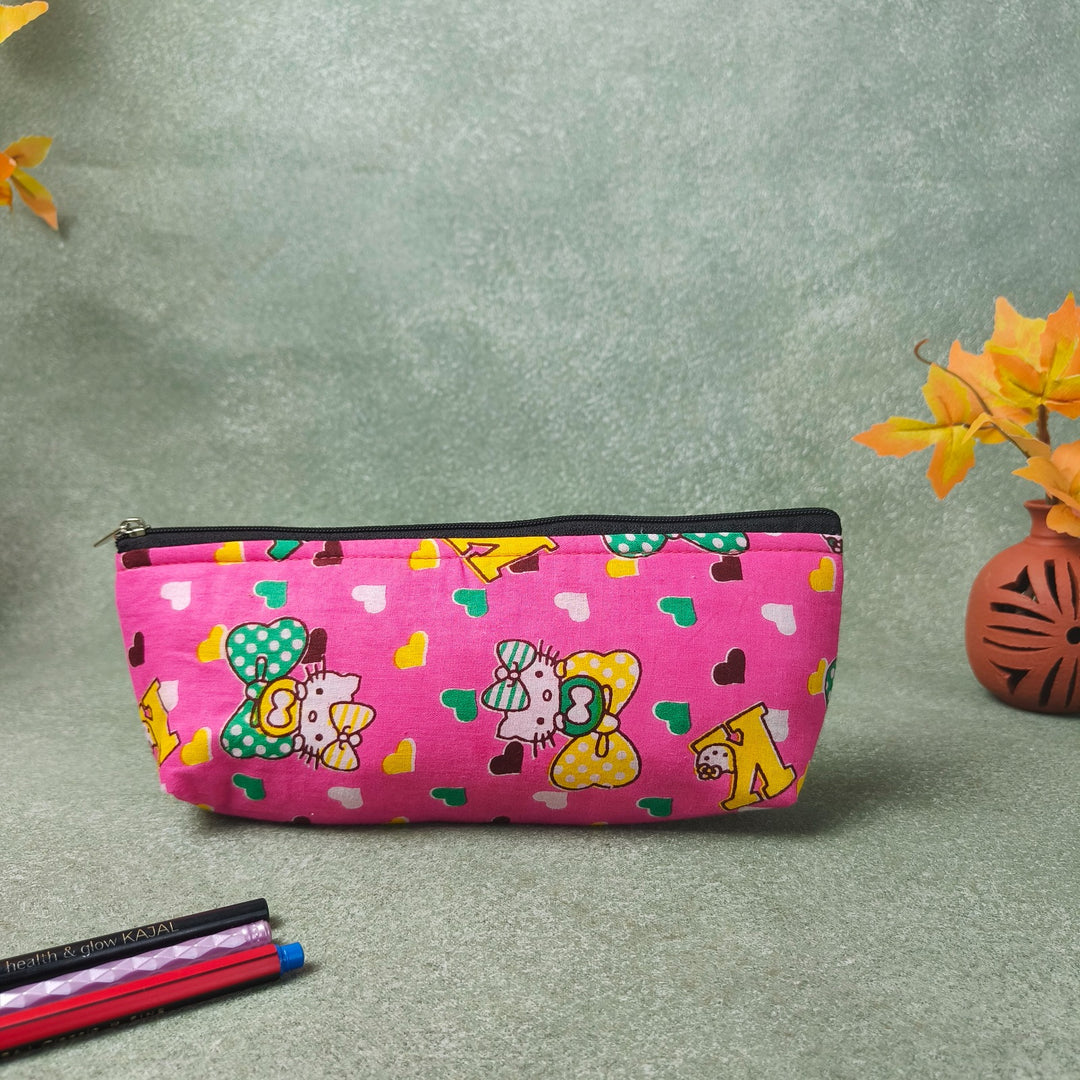 Pencil Pouch Dark Pink Colour with Cartoon Design