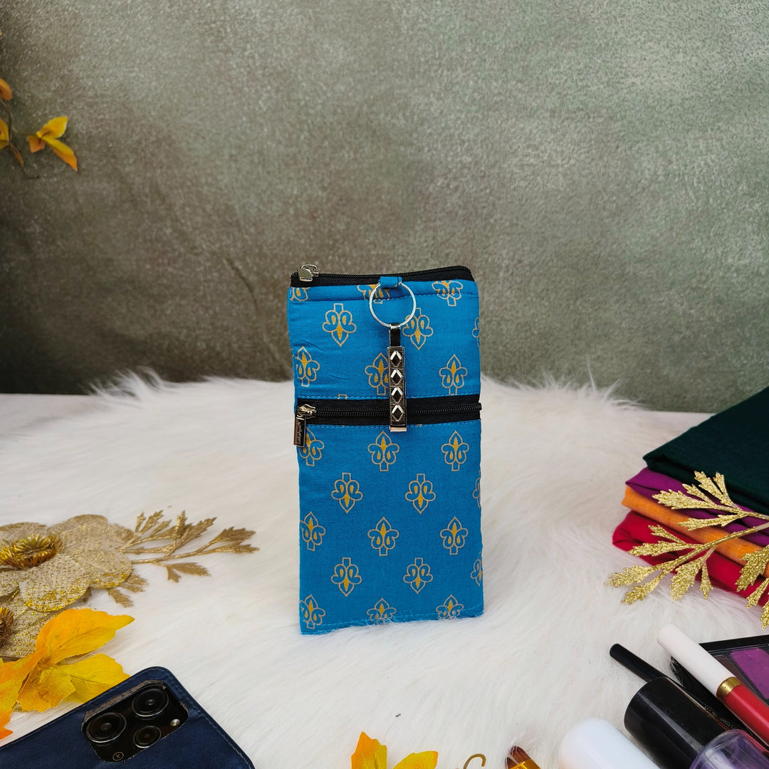 Saree Clip Mobile Pouch Blue with Sandal DItsy Prints Design