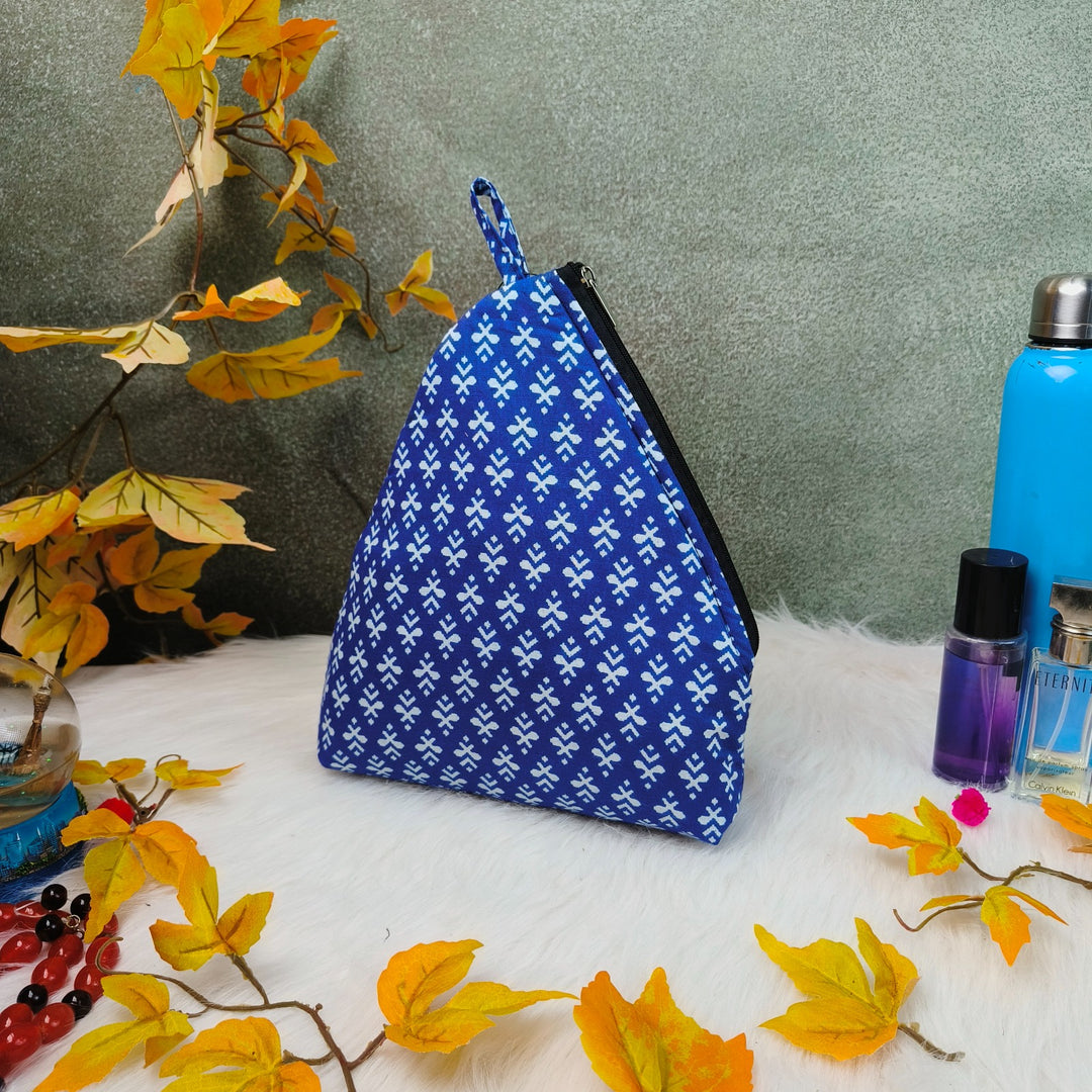 Weavers Nest Pouch Large Blue with White Ditsy Floral Prints Design