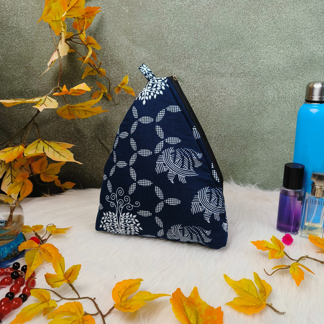 Weavers Nest Pouch - Large Navy Blue Colour with Big Flower Design