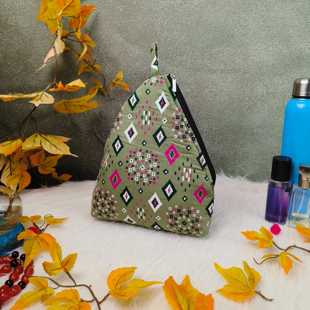 Weavers Nest Pouch - Large Green Colour with geometric pattern