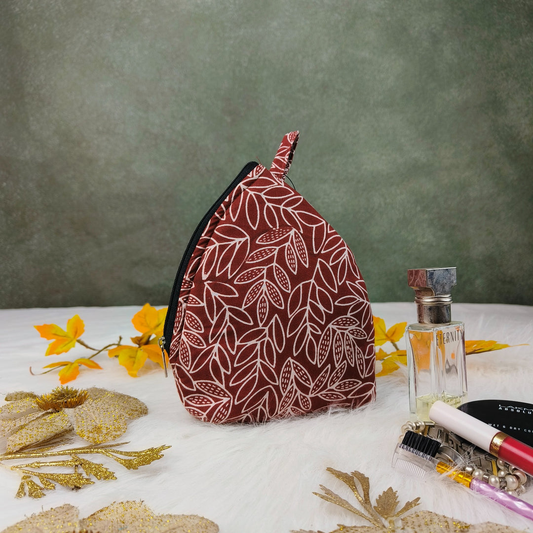 Weavers Nest Pouch Small Brown with White Floral Prints Design