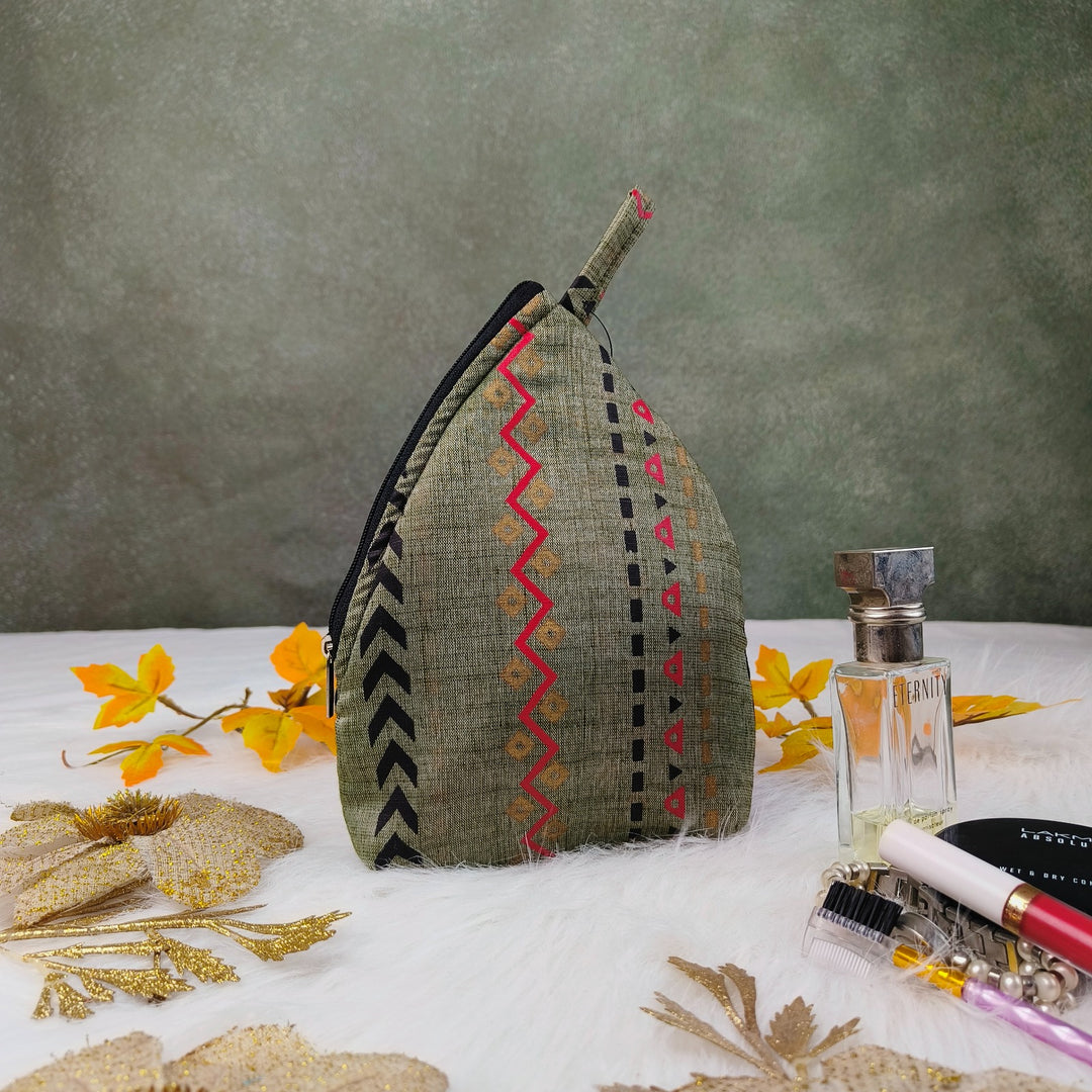 Weavers Nest Pouch Small Baggy Green with Graphic Prints Design