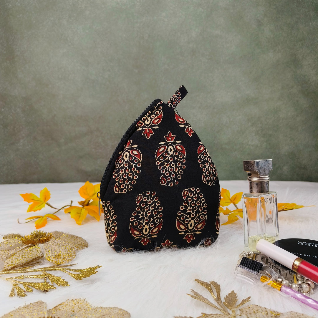 Weavers Nest Pouch Small Black with Sandal Floral Prints