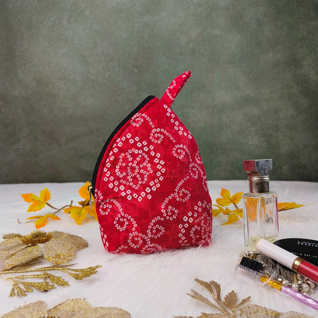 Weavers Nest Pouch Small Light Red with White Graphic Prints Design