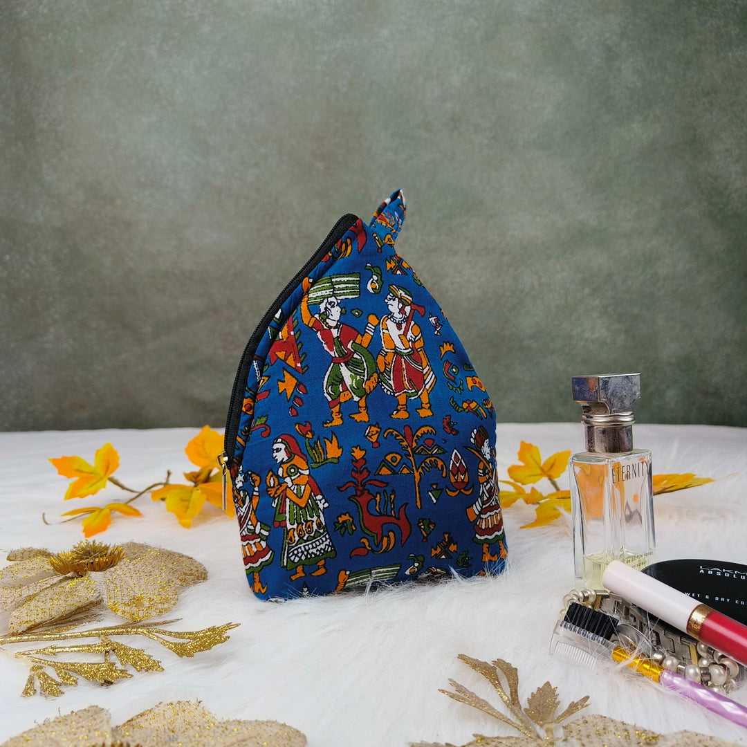 Weavers Nest Pouch Small Blue Kalamkari Prints