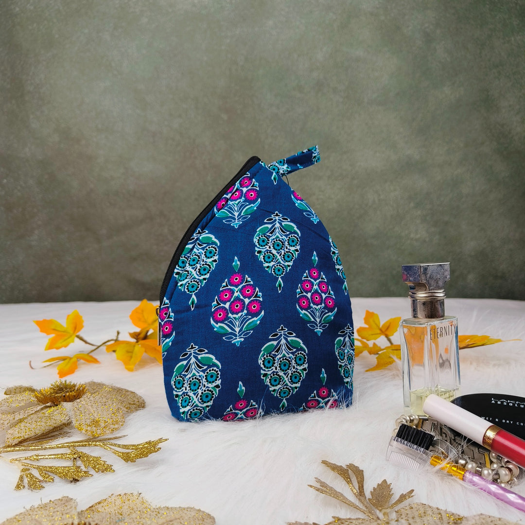 Weavers Nest Pouch Small Blue with Pink Graphics Print Design