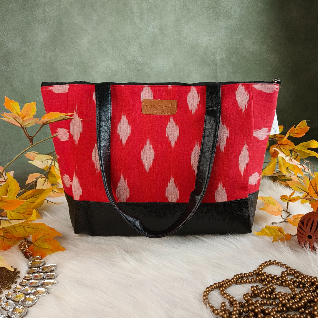 Sarus Crane Series Jumbo Tote Cherry Red with Big White Vertical Polka Dots Graphic Patterns