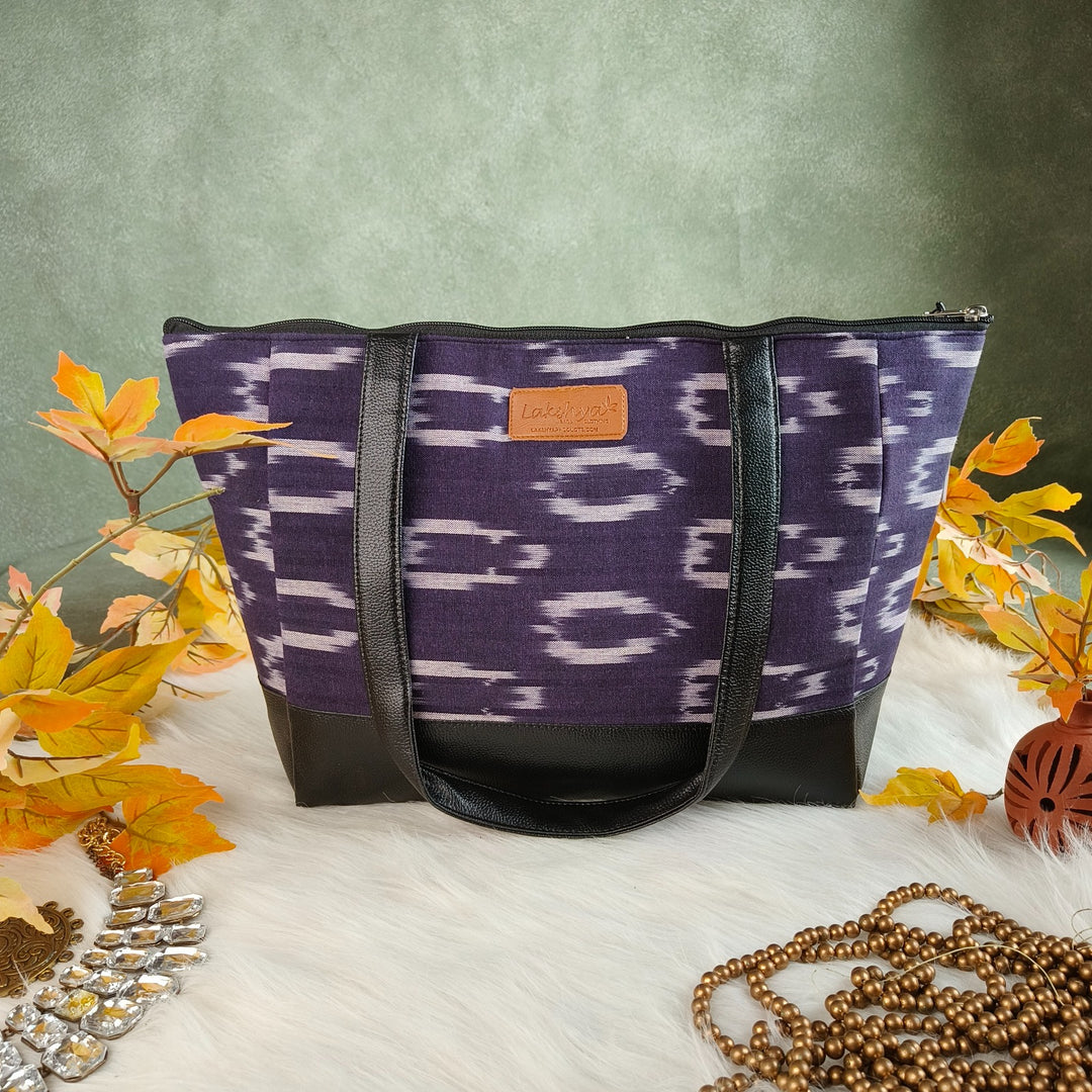Sarus Crane Series Jumbo Tote Violet with White Big Polka Circle Design Pattern