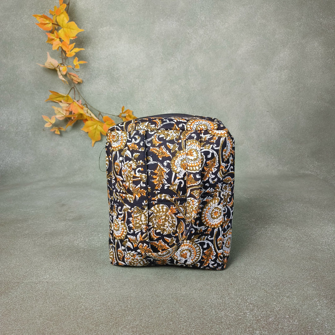 Water Proof Cotton Lunch Bag Buish Green with Botanical Prints