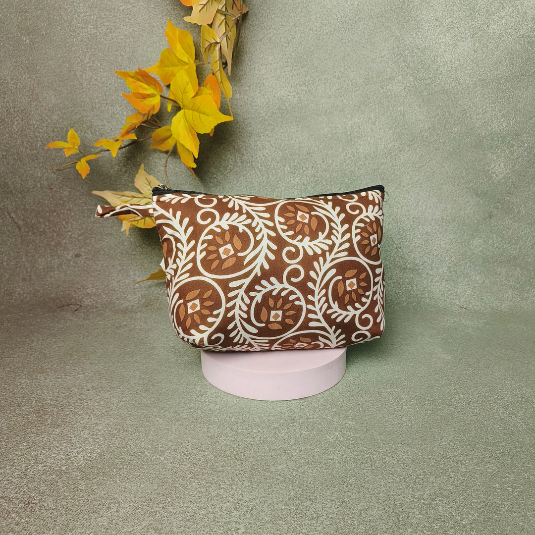 Boat Purse Brown Color With white leaf Design