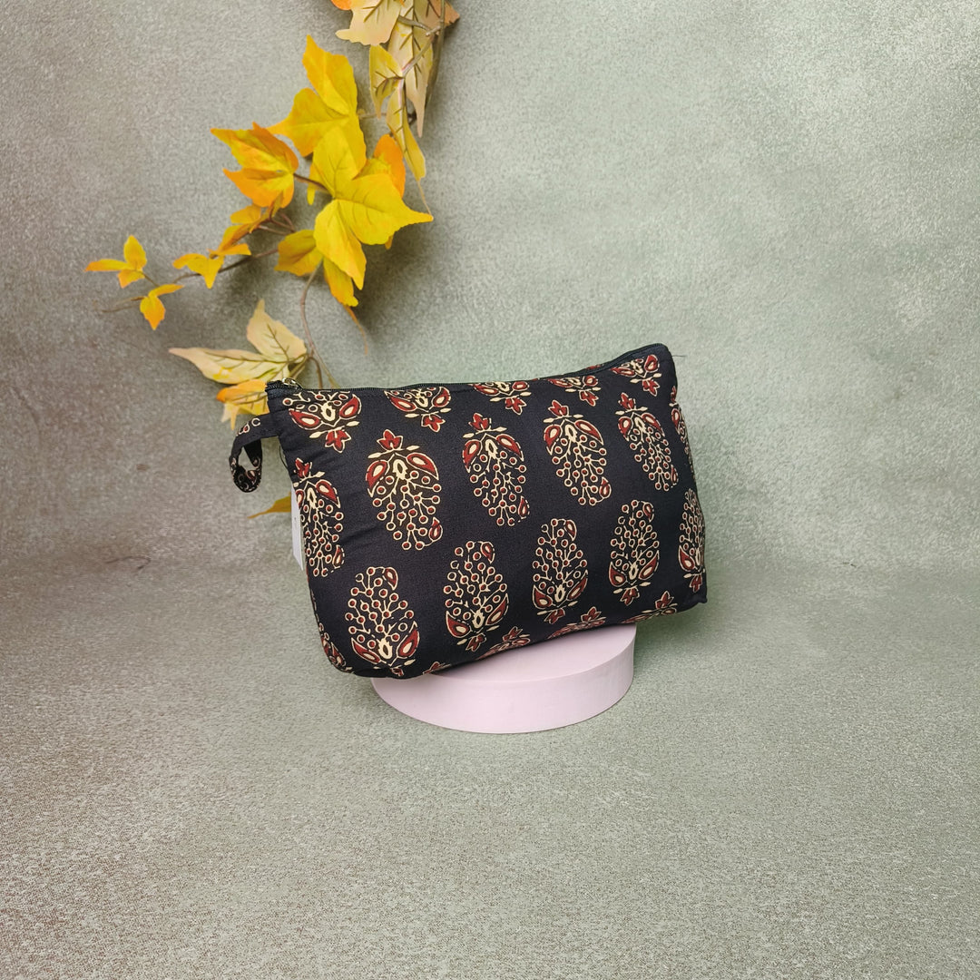 Boat purse Black Colour with Sandal Flower Design.
