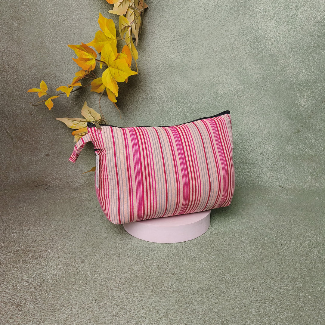 Boat purse Peach Color With Pink Stripe Design.