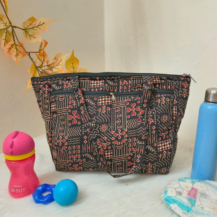 Baby Bag /Diaper bag/Hospital Bag Black with Red Colour Geometric Design