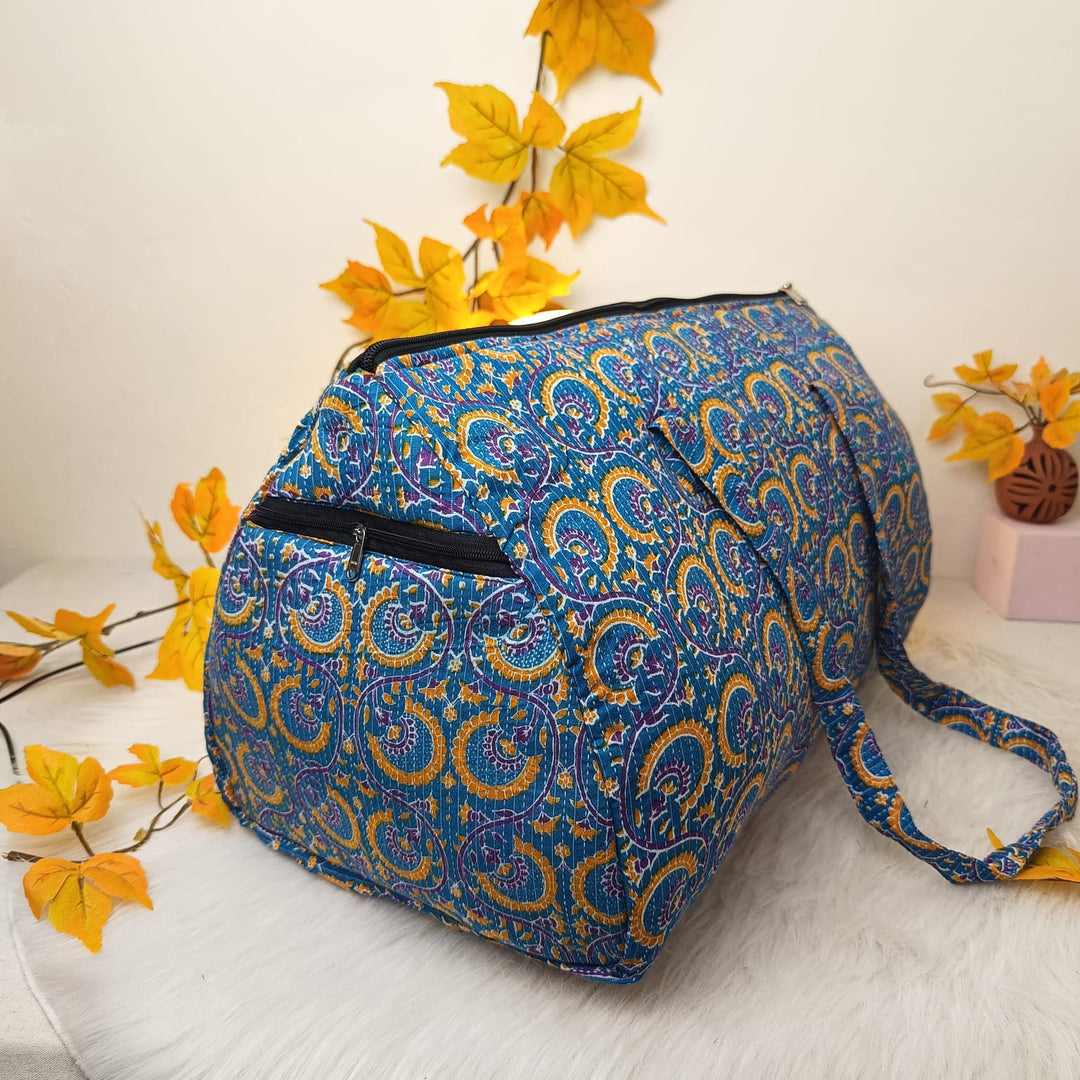 Weekender Travel Bag Blue With Mustered Colour.