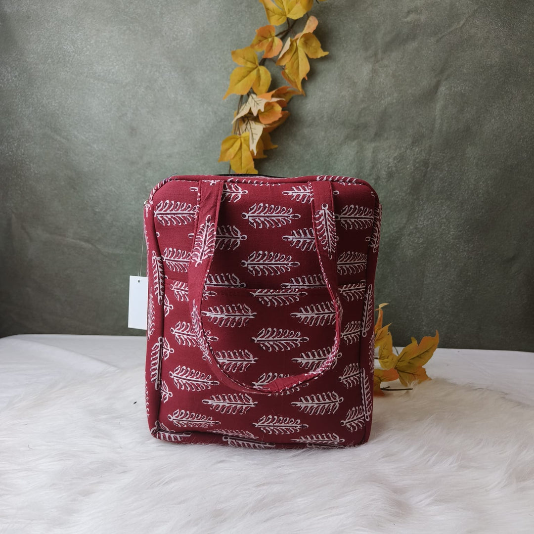 Water Proof Cotton Lunch Bag Red Jaipuri Block