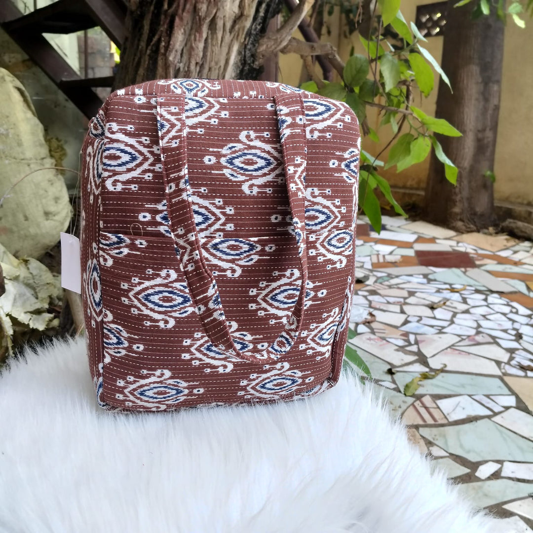 Water Proof Cotton Lunch Bag Brown Ikat