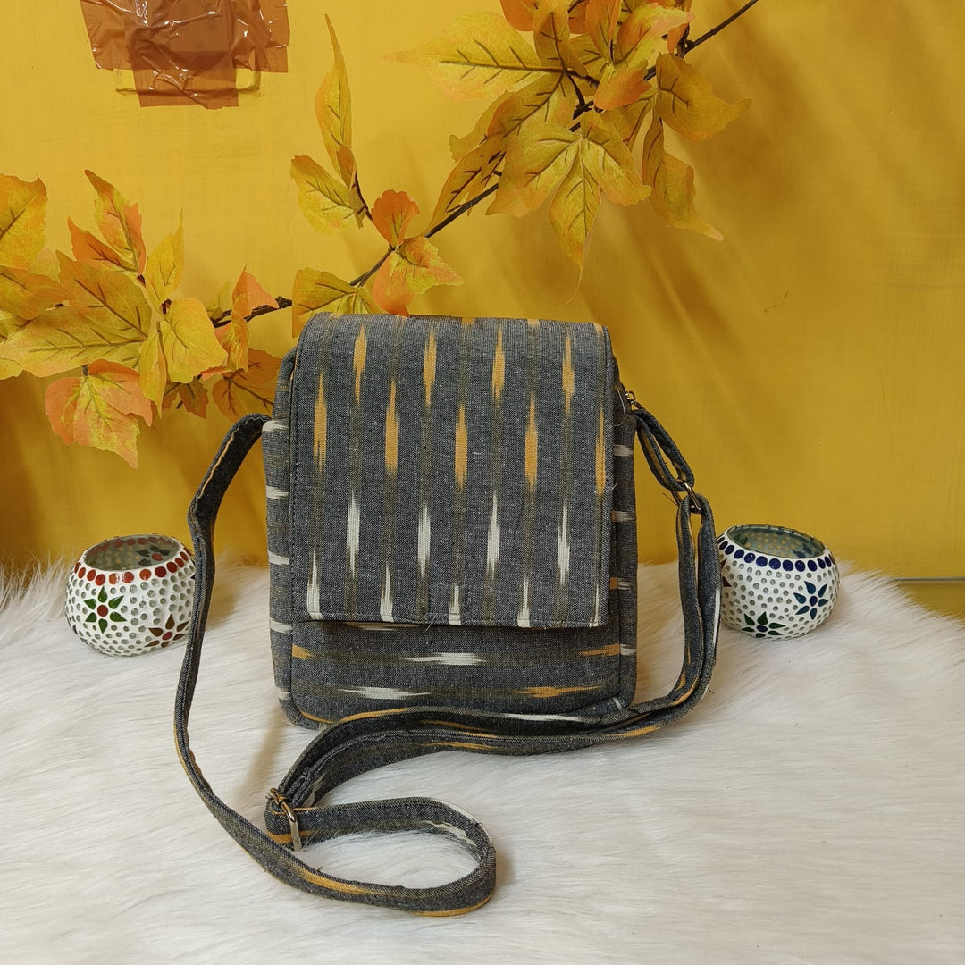 Ikat Sling Royal Grey With Yellow and White lines