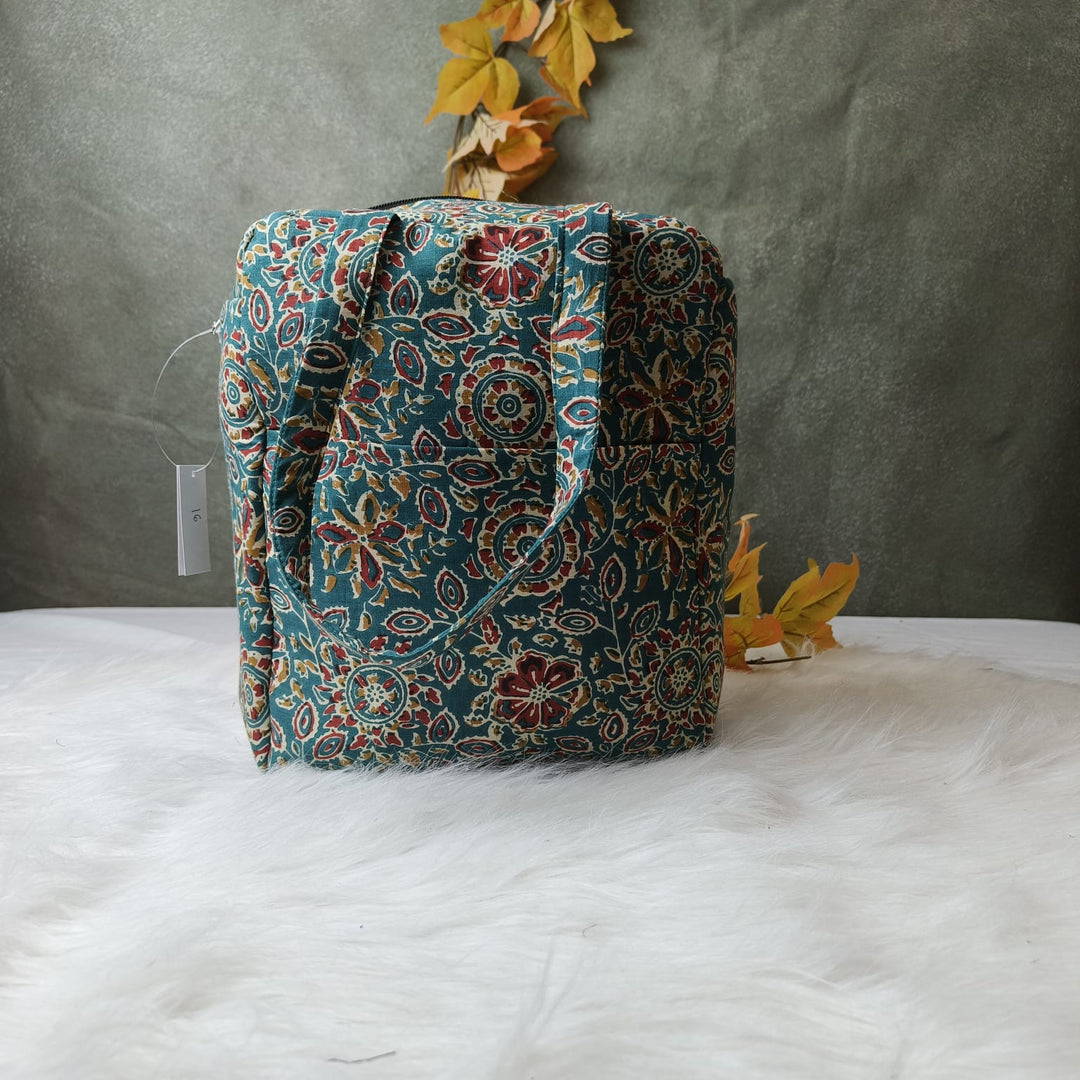 Water Proof Cotton Lunch Bag Green Kalamkari