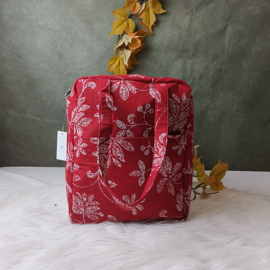 Water Proof Cotton Lunch Bag Red Jaipuri Florals