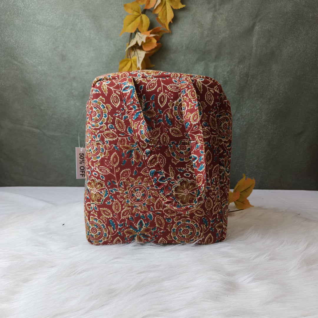 Water Proof Cotton Lunch Bag Maroon Kalamkari