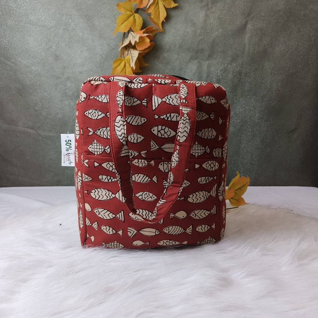 Water Proof Cotton Lunch Bag Red Fish