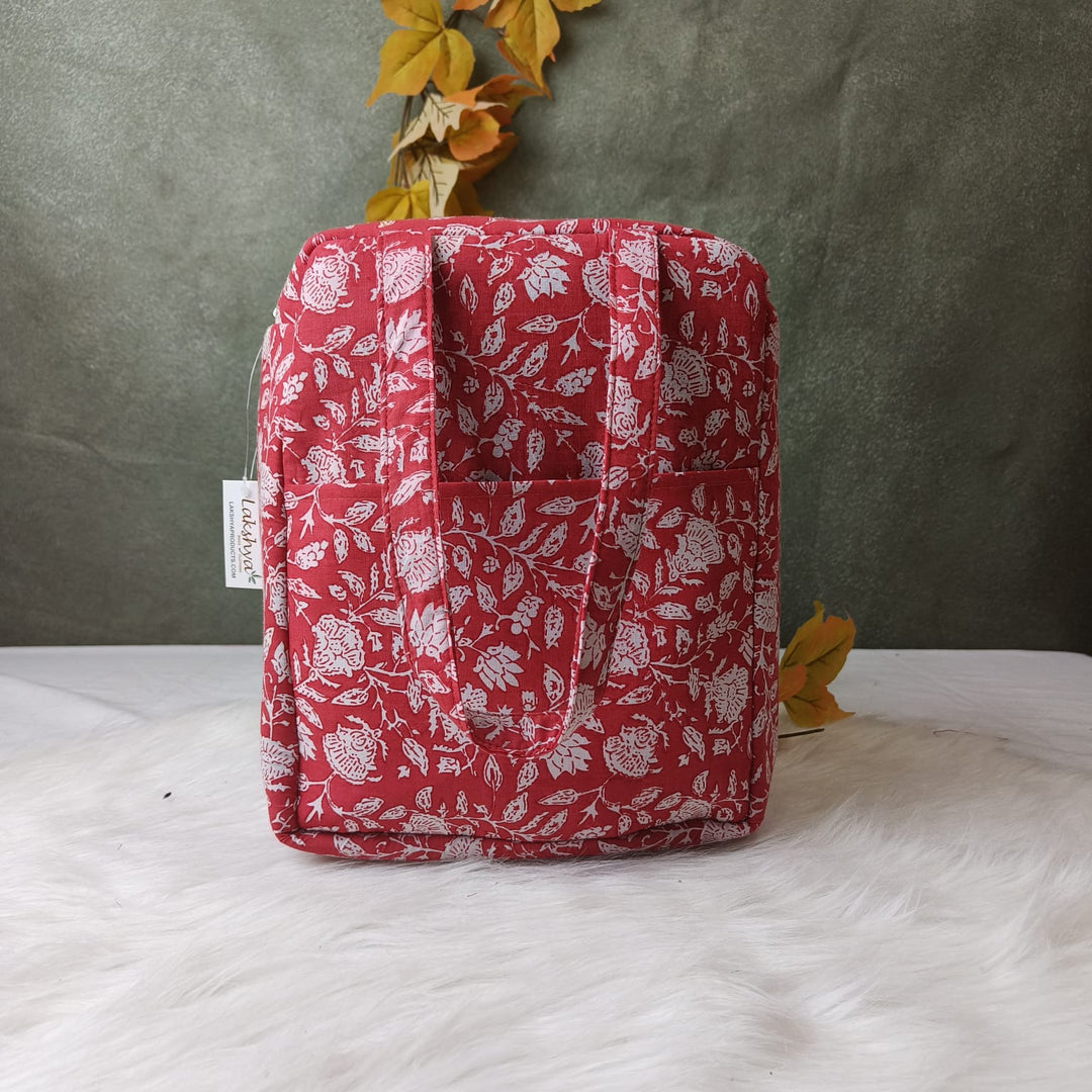 Water Proof Cotton Lunch Bag Red Florals
