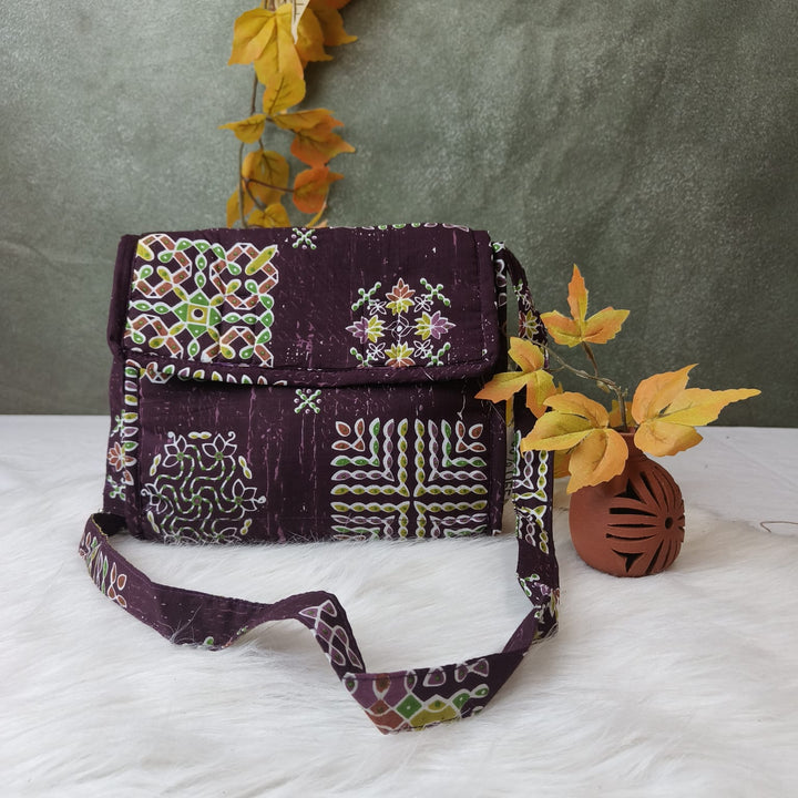 Multizipper Sling 4 Zips Magenta Rangoli Print