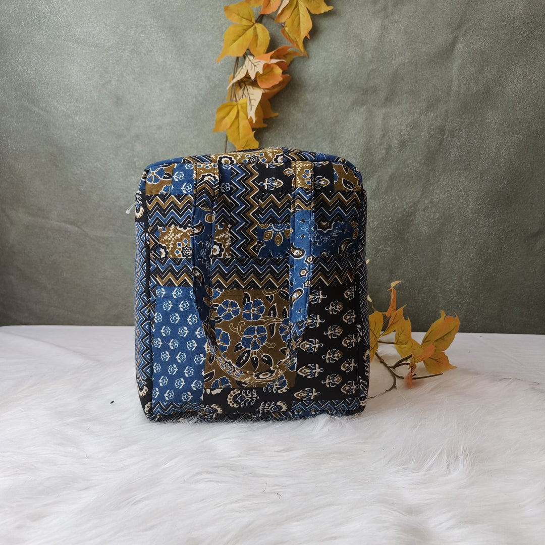 Water Proof Cotton Lunch Bag Blue Moghul Print
