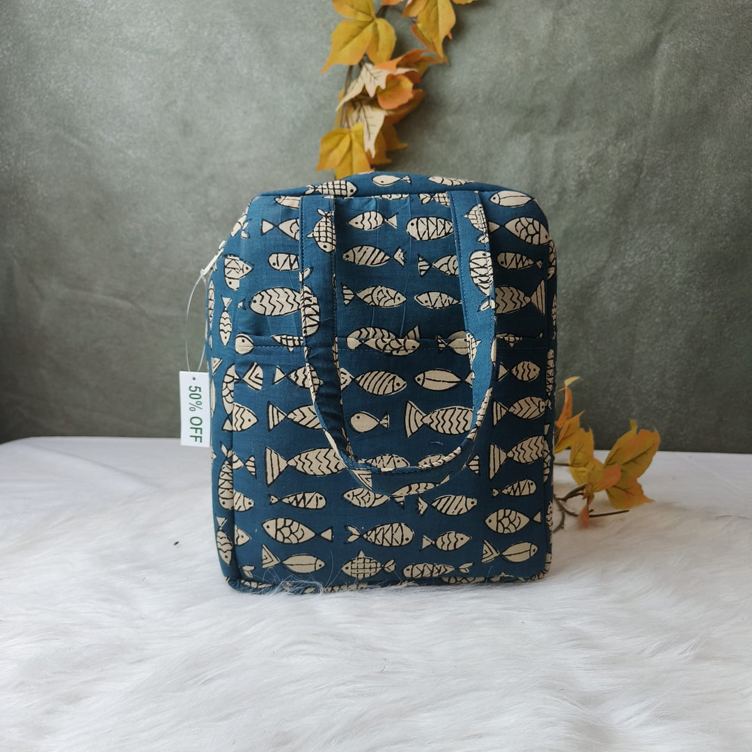 Water Proof Cotton Lunch Bag Blue Fish