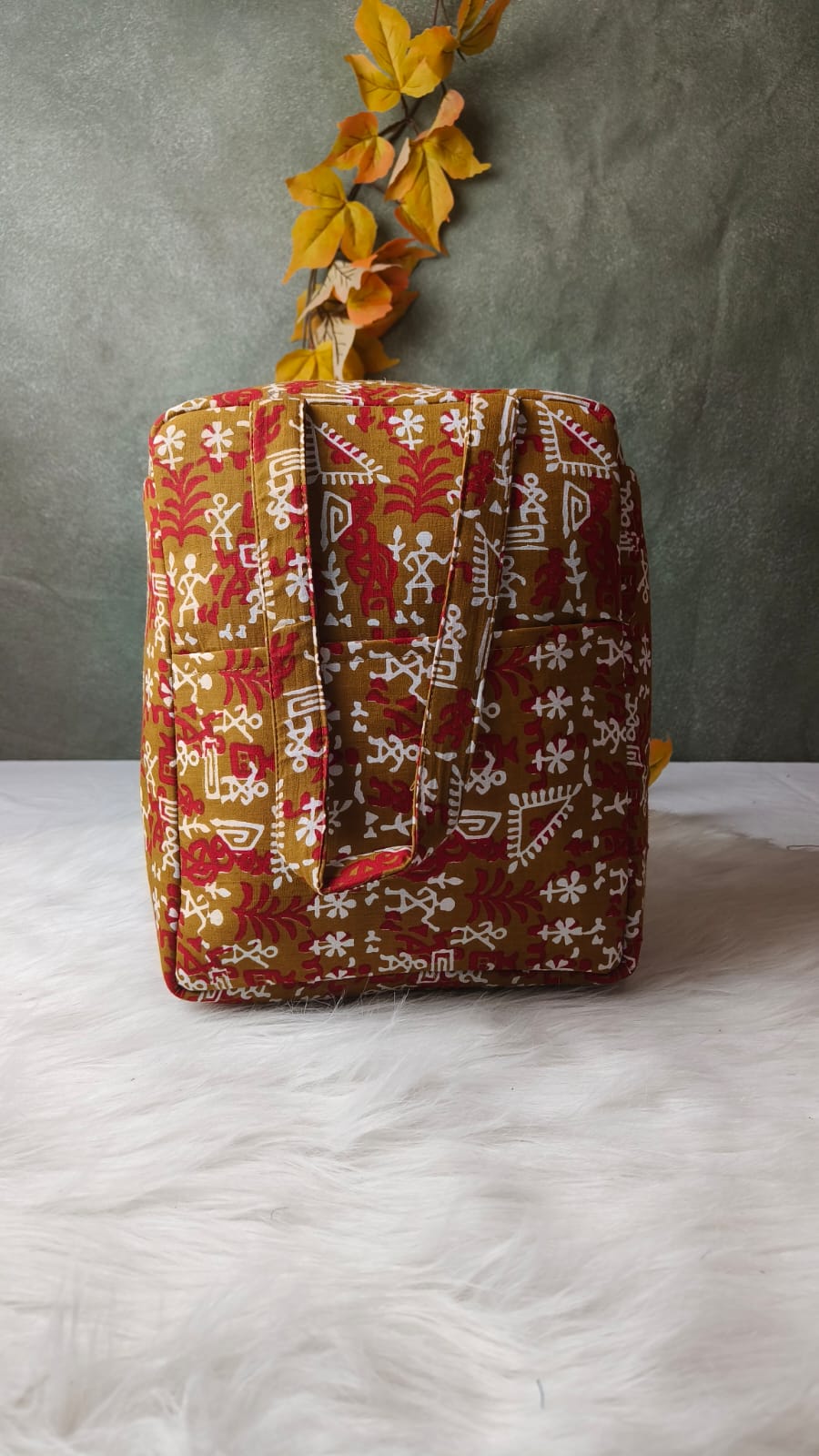 Water Proof Cotton Lunch Bag Yellow Tribal print