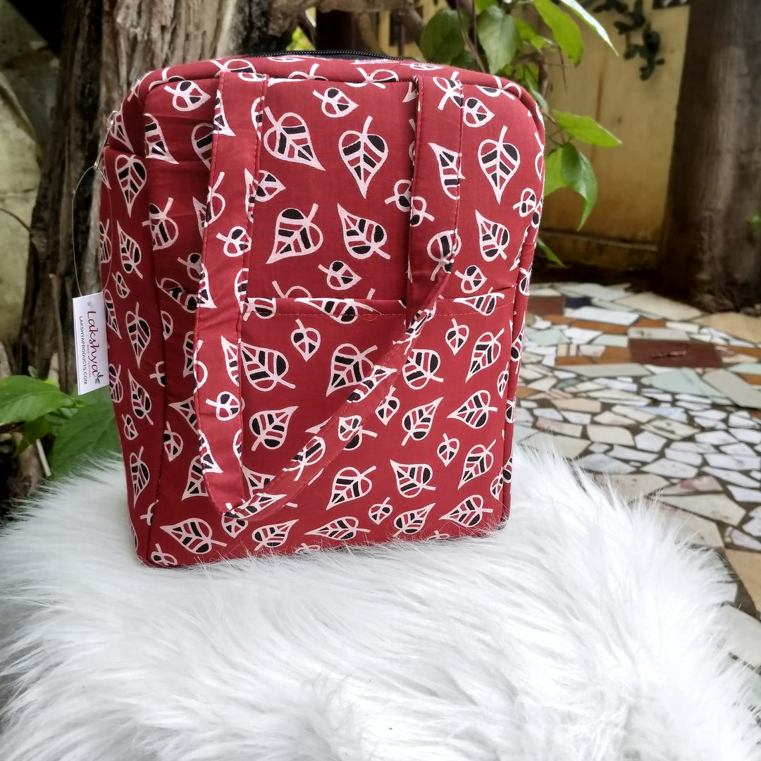 Water Proof Cotton Lunch Bag Maroon Jaipuri
