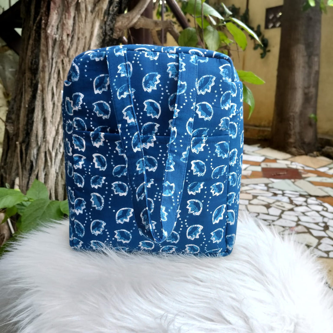 Water Proof Cotton Lunch Bag Indigo Jaipuri