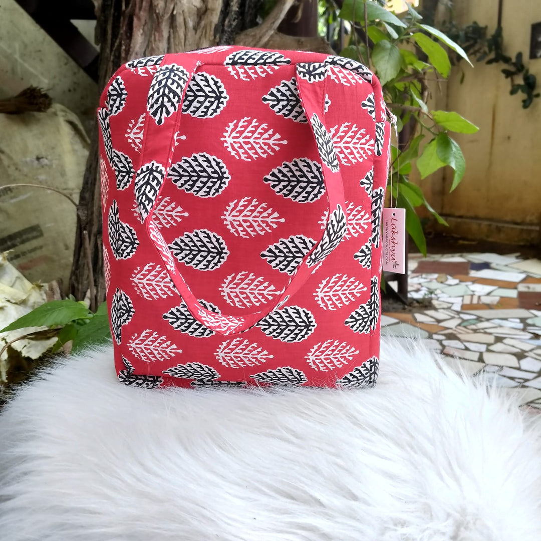 Water Proof Cotton Lunch Bag Red Jaipuri Block