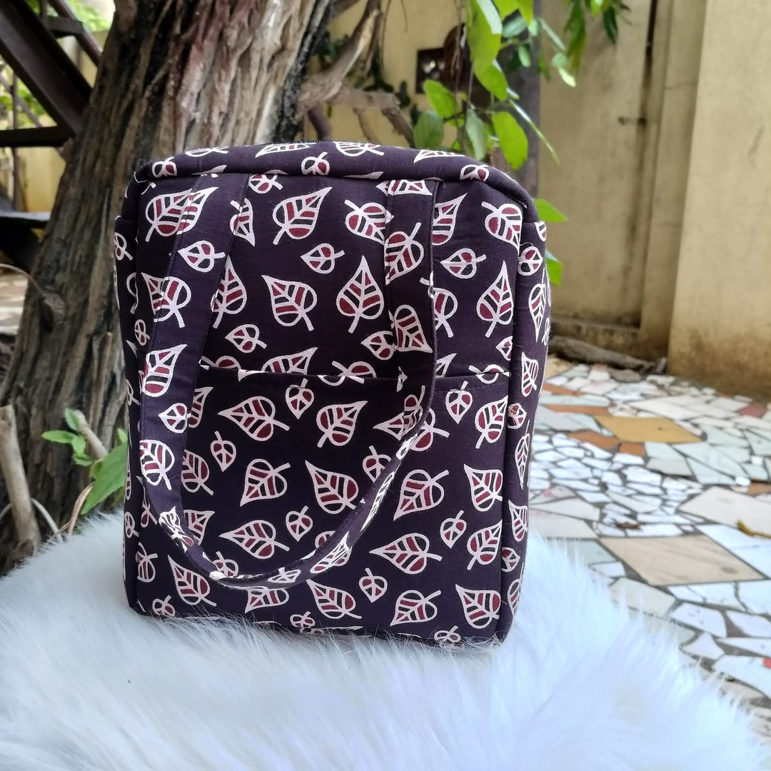 Water Proof Cotton Lunch Bag Brown Leaf